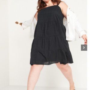 NWT Old Navy Sleeveless Tiered Dobby Swing Dress - Black Size XL - Has Pockets!